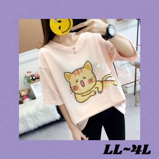 大きいサイズ ネコ ねこ 猫 プリントプ トップスワンピース LL~4L PK(Tシャツ(半袖/袖なし))