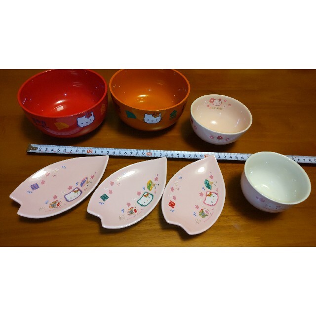 くすみ水色 レア 非売品 ハローキティ 食器 さくら 小皿 どんぶり