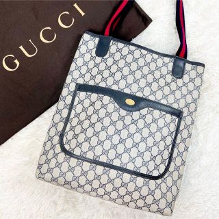 グッチ(Gucci)の希少♥オールドグッチ トートバッグ アクセコ GG柄 シェリーライン ネイビー(トートバッグ)