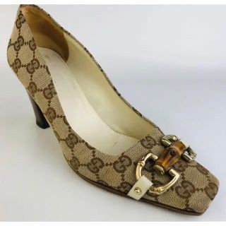 販売用 ⭐︎GUCCI グッチ バンブーヒール GG柄キャンバス生地 パンプス