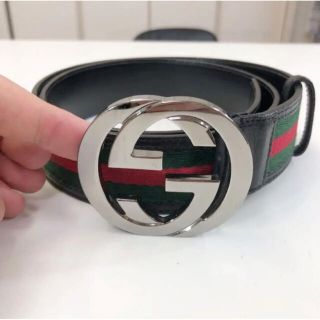 グッチ(Gucci)の美品 GUCCI インターロッキングG シェリー レザー/キャンバス ベルト(ベルト)