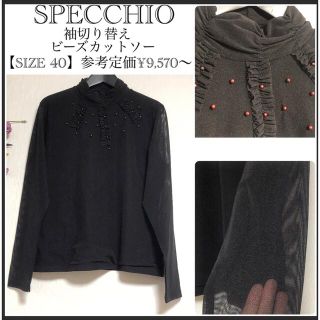 スペッチオ(SPECCHIO)のスペッチオ/袖素材切り替え/ビジュー/フリルカットソー(カットソー(長袖/七分))