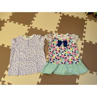 ミキハウス(mikihouse)の美品　ミキハウス　リーナちゃん　お花柄 Tシャツ　2枚セット(Tシャツ/カットソー)