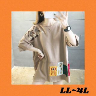 大きいサイズ 春夏韓国 レディース ファッション Tシャツ LL-4L BG(Tシャツ(半袖/袖なし))