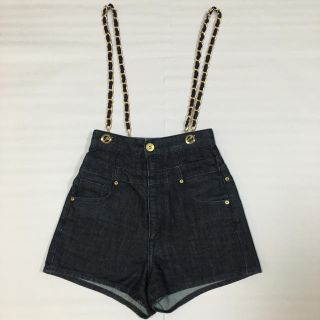 リエンダ(rienda)の美品☆リエンダチェーンサスペンダーハイウエストデニムショートパンツ(ショートパンツ)