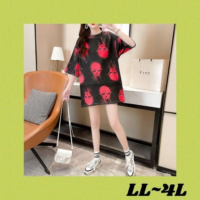 大きいサイズ春夏 韓国 レディース Tシャツワンピース LL-4L RED レディースのトップス(Tシャツ(半袖/袖なし))の商品写真