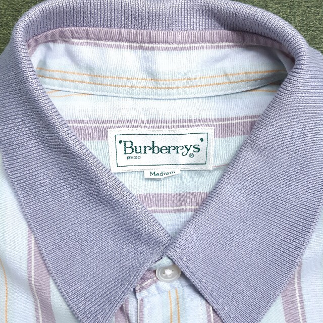 BURBERRY(バーバリー)の【美色】BURBERRYS ストライプ 刺繍ロゴ 半袖 シャツ パープル M メンズのトップス(シャツ)の商品写真