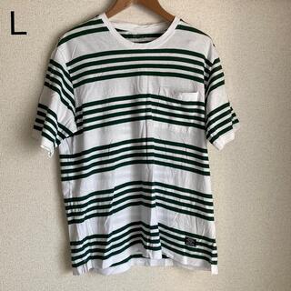 エイチアンドエム(H&M)のH&M 丸首 Tシャツ ボーダー 深緑色×白 Lサイズ(Tシャツ(半袖/袖なし))