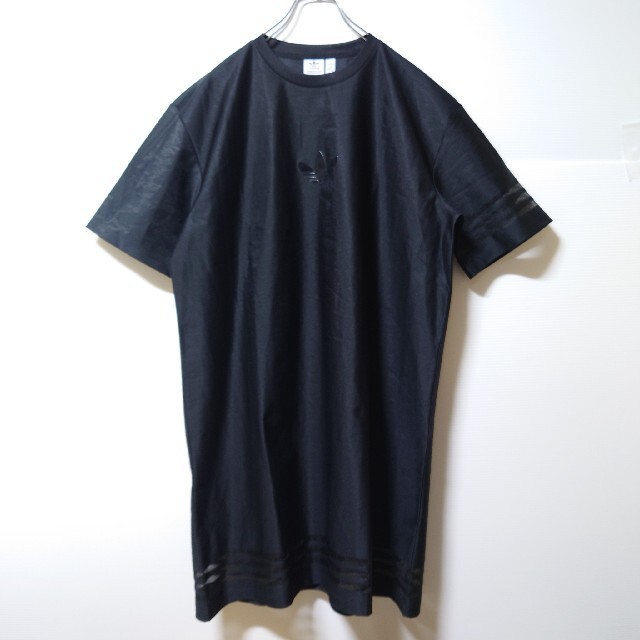 adidas(アディダス)の【大きいサイズ】adidas★Tシャツワンピース★チュニック★サテン★黒★2XL レディースのワンピース(ミニワンピース)の商品写真