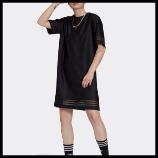 アディダス(adidas)の【大きいサイズ】adidas★Tシャツワンピース★チュニック★サテン★黒★2XL(ミニワンピース)