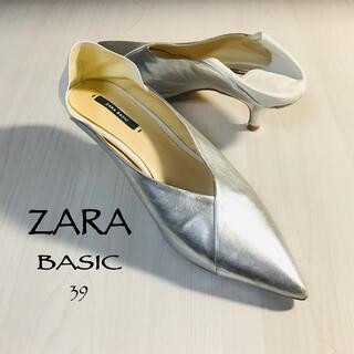 ザラ(ZARA)の◪ ZARA BASIC シルバー×白 ミュールorパンプス 39 ◪(ミュール)