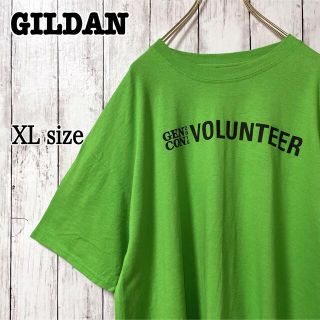 ギルタン(GILDAN)の人気カラー 緑 グリーン XL ゆるダボ 両面プリント ボランティア メンズ古着(Tシャツ/カットソー(半袖/袖なし))