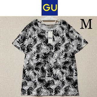 ジーユー(GU)の新品タグ付き☆GUリーグ柄半袖TシャツM黒白ボタニカルユニクロGAP H&M(Tシャツ(半袖/袖なし))