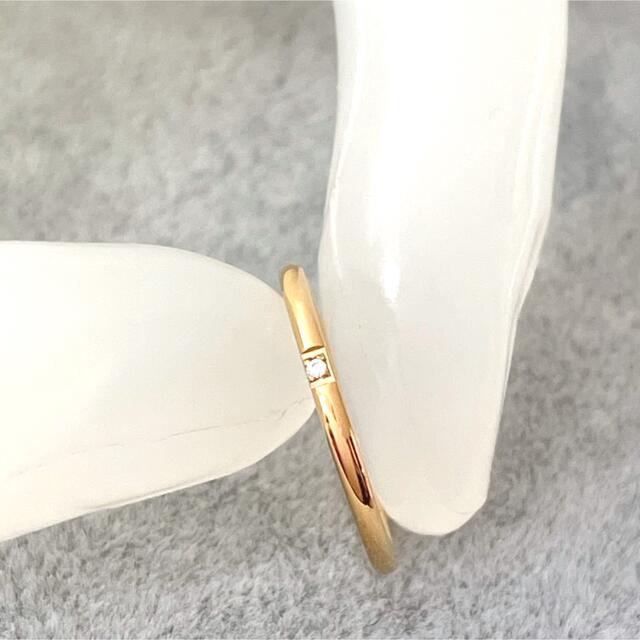 ワンストーン 1mm 極細リング ゴールド ステンレスリング 金属アレルギー対応 レディースのアクセサリー(リング(指輪))の商品写真