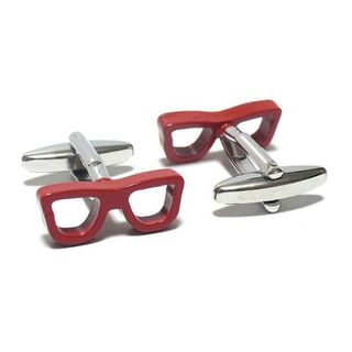 カフス　メガネ　眼鏡　めがね　レッド　赤　スーツ　カフリンクス　cuf-0551(カフリンクス)