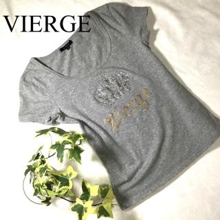 ヴィエルジュ(VIERGE)のVIERGE ラインストーン プリント Tシャツ ストレッチ グレー(Tシャツ(半袖/袖なし))