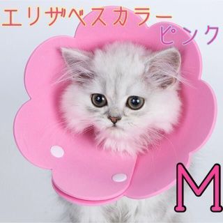 エリザベスカラー　Ｍ　ピンク　猫　犬　お花　舐め防止(猫)