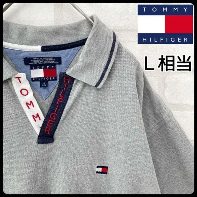 トミーヒルフィガー ポロシャツ 旧タグ 刺繍 半袖 グレー 大きめSサイズ