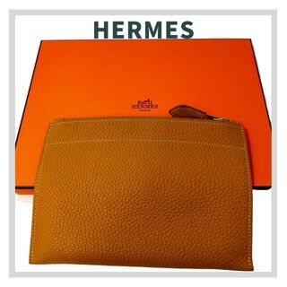 エルメス(Hermes)のHERMES エルメス バザール ミニポーチ　クラッチバッグ ベージュ 革(クラッチバッグ)
