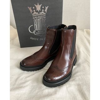 未使用品☆BONTRE スペイン製 ブーティー ブラウンコンビレザー