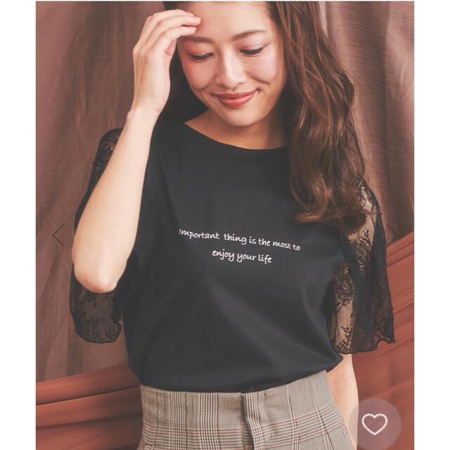 Noela(ノエラ)の【新品、タグ付き】 Noela レース袖ロゴTシャツ レディースのトップス(Tシャツ(半袖/袖なし))の商品写真