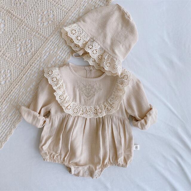 新品 80cm ベビー レース 刺繍 春夏服 ロンパース 韓国 子供服 頭巾付きの通販 by pucca ベビー レース付きロンパース