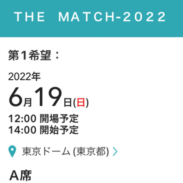 THE MATCH 2022  A席一枚 チケットのスポーツ(格闘技/プロレス)の商品写真