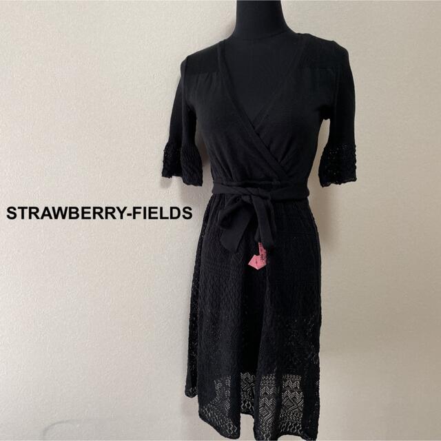 STRAWBERRY-FIELDS(ストロベリーフィールズ)のストロベリーフィーズ　ニット　半袖　ワンピース　レース編み レディースのワンピース(ひざ丈ワンピース)の商品写真