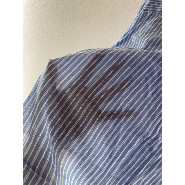 ブルー　ストライプ　シャツ　Ｌ　ビジュー装飾 レディースのトップス(シャツ/ブラウス(長袖/七分))の商品写真
