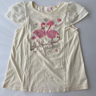 メゾピアノ(mezzo piano)のメゾピアノ フリル袖　Tシャツ パステルイエロー　ピンクフラミンゴ　140cm(Tシャツ/カットソー)