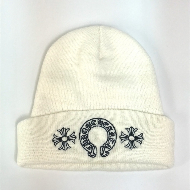 Chrome Hearts(クロムハーツ)のクロムハーツ CHプラス ホースシュー ワッチキャップ ニット帽 ホワイト レディースの帽子(ニット帽/ビーニー)の商品写真