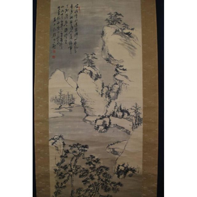 買得 【模写】田能村直入/雪景山水画賛/掛軸☆宝船☆N-473 J 絵画+