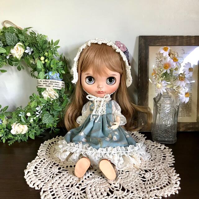 あぐり様専用 麦わら帽子くすみ薄青緑ワンピセット ブライス アウトフィット