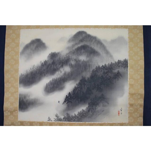 真作】河野幸崖/探山烟雨/掛軸☆宝船☆N-520 J い出のひと時に