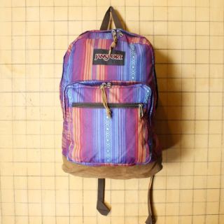 ジャンスポーツ(JANSPORT)のUSA JANSPORT リュックサック レザー総柄パープルアウトドアss159(リュック/バックパック)