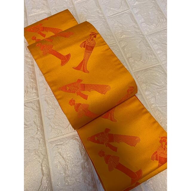 リバーシブル　帯　黄色　オレンジ　着物　浴衣　お祭り　レトロ　昭和 レディースの水着/浴衣(帯)の商品写真