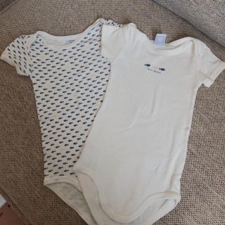 プチバトー(PETIT BATEAU)のPETIT BATEAU 12m 74cm 半袖ロンパース2枚セット　単品可(ロンパース)