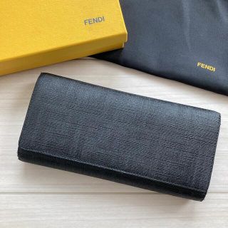 フェンディ(FENDI)の【美品】FENDI フェンディ ズッカ柄 メンズ 三つ折り財布 革財布 ブラック(長財布)