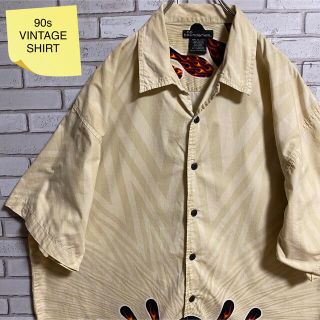 90s 古着 ボーリングシャツ 開襟シャツ バックプリント ビッグシルエット(シャツ)