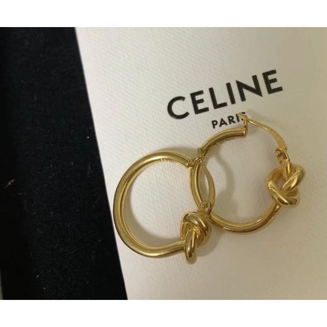 新版 Celine - celine ノット ブラス ゴールドフィニッシュ / スモールフープ ピアス
