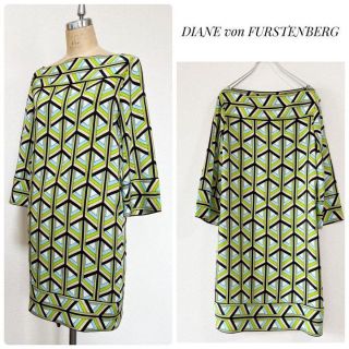 ダイアンフォンファステンバーグ(DIANE von FURSTENBERG)のDVF シルクサテン 膝丈ワンピース 七分袖 サイズ2(ひざ丈ワンピース)