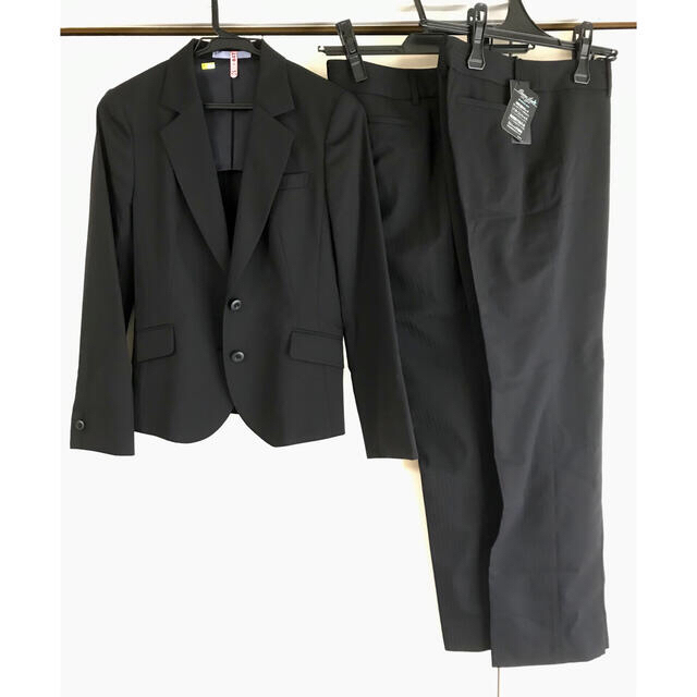 LES MUES パンツスーツ スリム ウォッシャブル 美品 黒ストライプのサムネイル