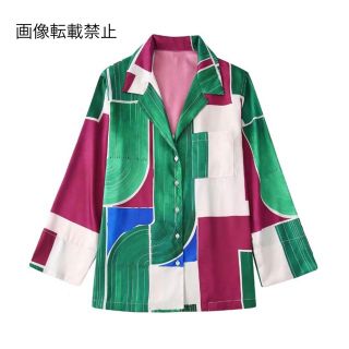 🐬6月新作💙8109◇vintage プリント 柄 シャツ ブラウス(シャツ/ブラウス(長袖/七分))
