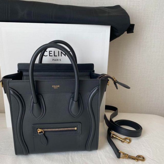 e - CELINE セリーヌ ラゲージ ナノ スムースカーフスキン ブラックの