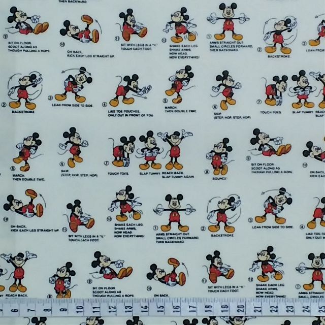 ディズニー ミッキーマウス シーチング クリーム 小 ラジオ体操 生地 はぎれ ハンドメイドの素材/材料(生地/糸)の商品写真