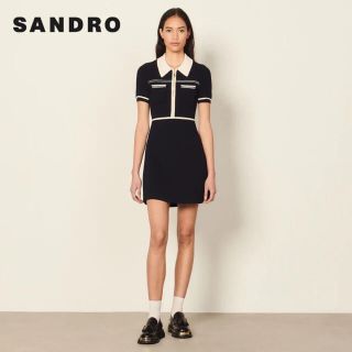 サンドロ(Sandro)の❤️Sandro2022新作　新品　　紺　ワンピース　綺麗　ー上品 (ひざ丈ワンピース)