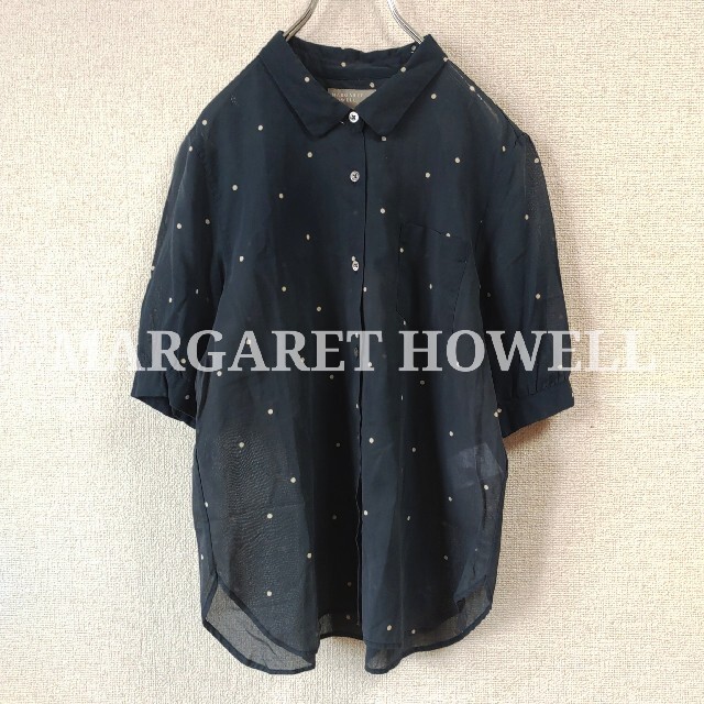 MARGARET HOWELL(マーガレットハウエル)のマーガレットハウエル 水玉 ドット柄 半袖ブラウス シアーシャツ レディースのトップス(シャツ/ブラウス(半袖/袖なし))の商品写真