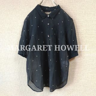 マーガレットハウエル(MARGARET HOWELL)のマーガレットハウエル 水玉 ドット柄 半袖ブラウス シアーシャツ(シャツ/ブラウス(半袖/袖なし))