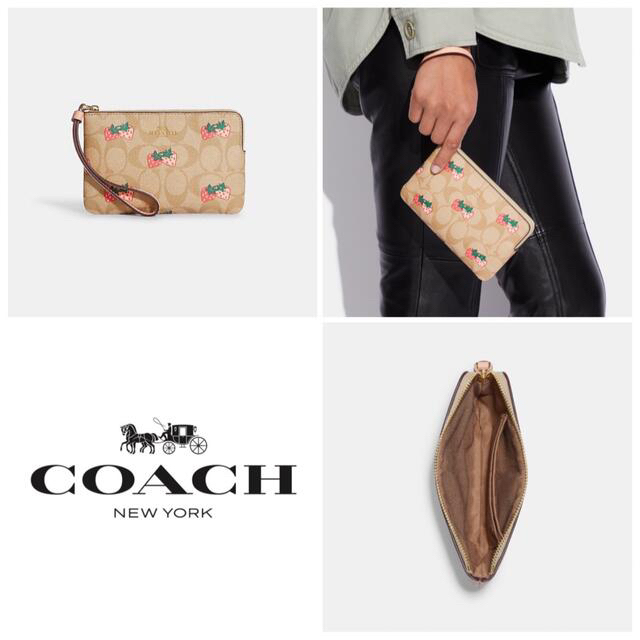 COACH(コーチ)のCOACH ポーチ リストレット シグネチャー ストロベリー 苺柄 新品 レディースのファッション小物(ポーチ)の商品写真