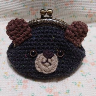 くまちゃん　がま口　チャコールグレー  かぎ針編み ハンドメイド☘(ポーチ)